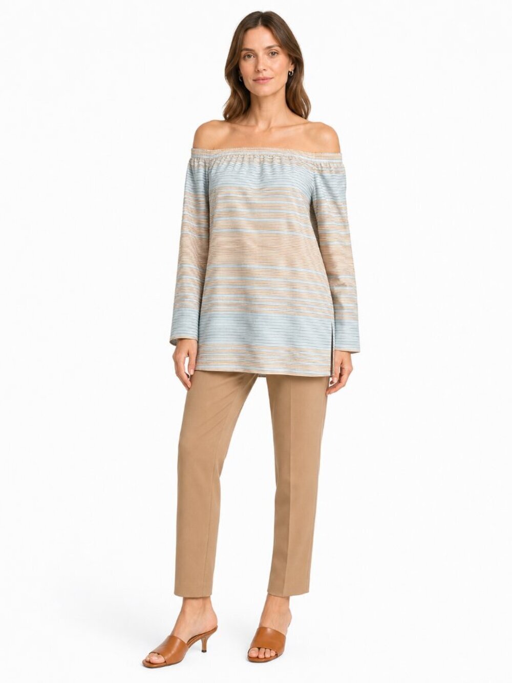 Lafayette 148 Amy Off Shoulder Stripe Cotton Top Medium